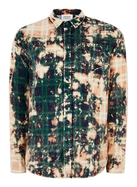 Topman Finds Brown Check Bleached Tie Dye Stripe Shirt