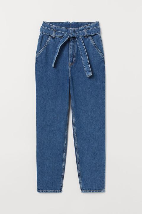 Jeans With Paper Bag Waist - Blue