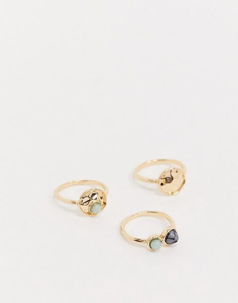 Liars & Lovers Ring 3 Multipack With Mixed Gemstones-gold