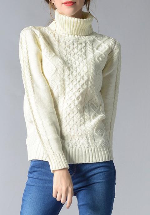 Pullover Collo Alto Manica Lunga Casuale Bianco