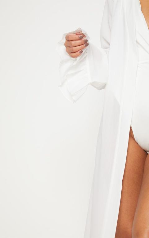 Petite White Frill Sleeve Kimono