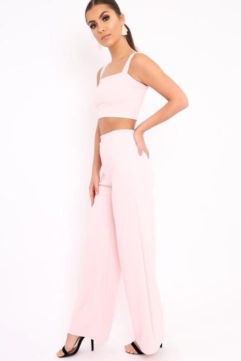 Baby Pink Crop Top And Trousers Co-ord Set - Kimmy from Rebellious Fashion  on 21 Buttons