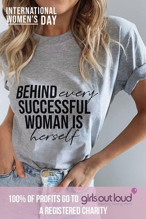 Grey T-shirts - International Women's Day Grey "successful Woman" Slogan T-shirt