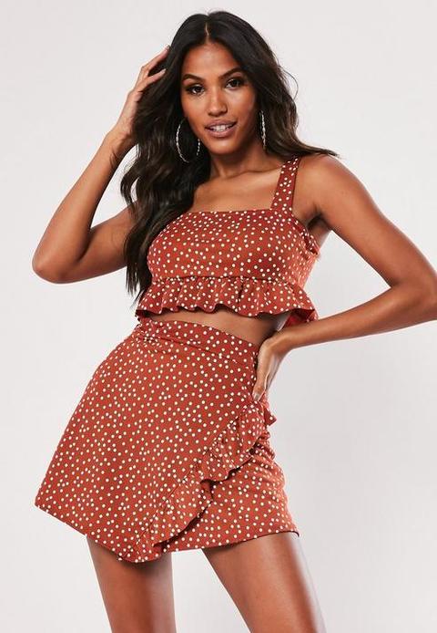 Rust Polka Dot Frill Co Ord Mini Skirt Rust Orange from Missguided