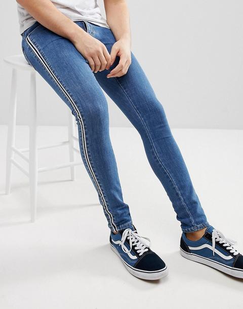 Asos - Jeans Super Extreme Skinny Blu Medio Slavato Con Riga Laterale - Blu