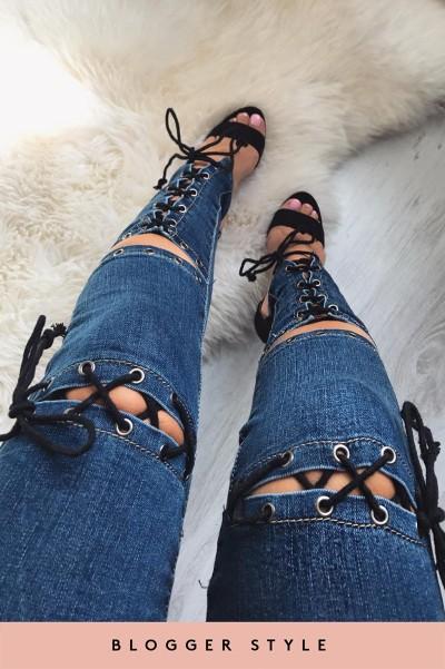 Jennifer Denim Lace Up Skinny Jeans