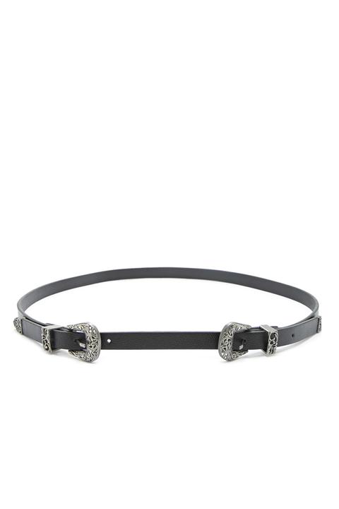 Double Buckle Faux Leather Belt