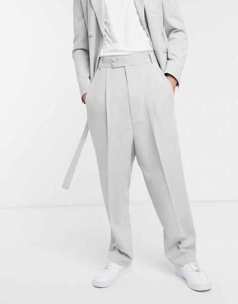 Asos Design High Waisted Balloon Suit Trousers In Grey-beige