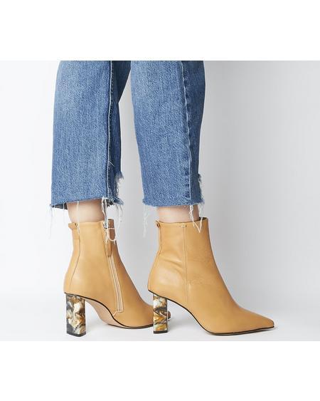 Office Attention- High Feature Heel Boot Camel Leather Feature Heel