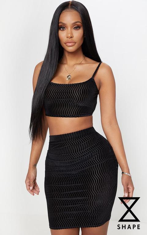 Shape Black Striped Velvet Mini Skirt