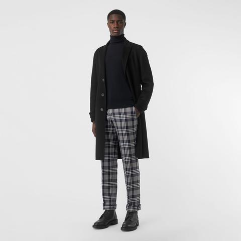 Slim Fit Check Wool Mohair Silk Tailored Trousers