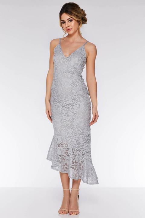 grey lace midi dress