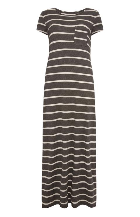 Grey Stripe Cap Sleeve Max Dress