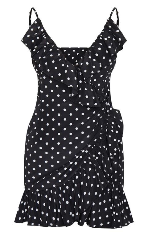 Black Polka Dot Wrap Over Tea Dress