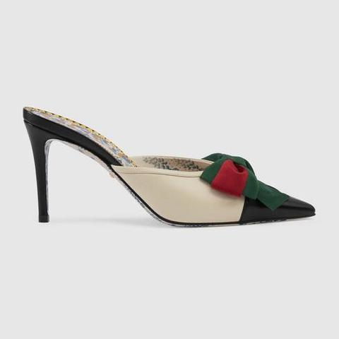 Slipper Tacco Medio In Pelle Con Fiocco Web