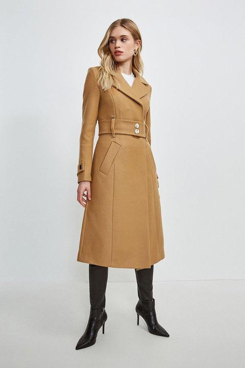 Karen Millen Minimal Military Wool Blend Coat -, Camel