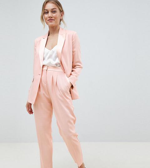 Asos Design Petite Sartoriale - Pantaloni Stretti In Fondo In Raso Con Dettagli A Contrasto - Rosa