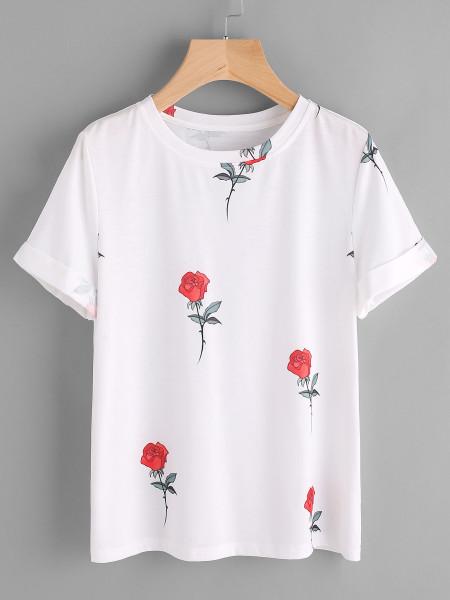 T-shirt Con Stampa Di Rosa