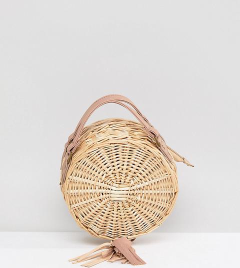 South Beach - Borsa A Tracolla Rotonda In Paglia Con Nappe - Beige