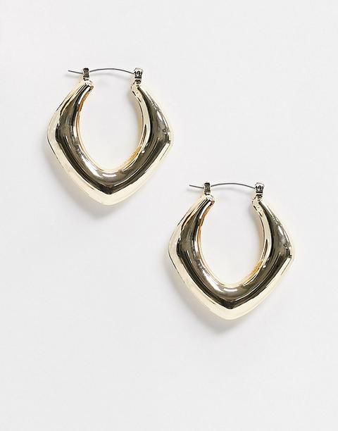 Asos Design Hoop Earrings In Chunky Square Shape In Gold Tone