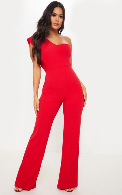 Red Drape One Shoulder Jumpsuit