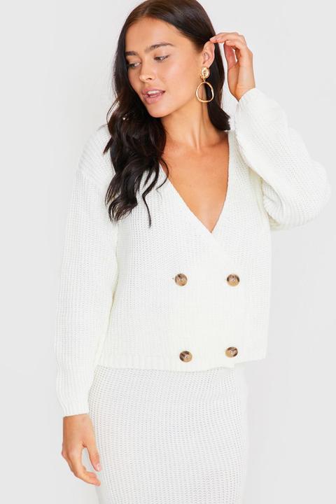 Cream Cardigans - Lorna Luxe Cream Copenhagen Double Breasted Knitted Cardigan