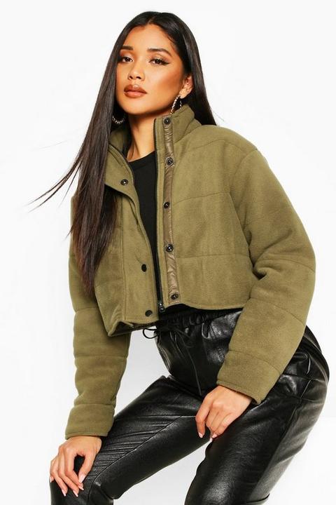 Veste Doudoune Courte En Laine Polaire - Vert Olive - 42, Vert Olive