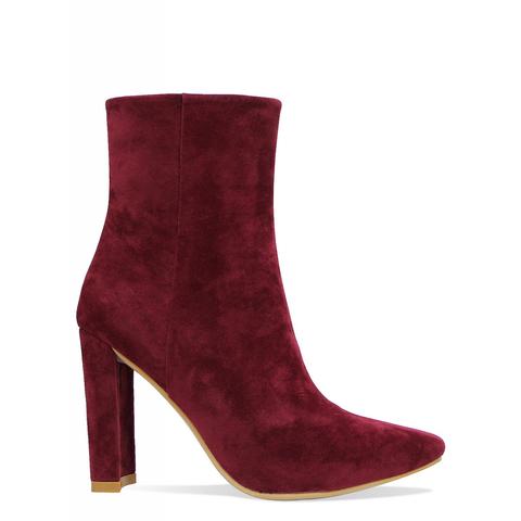 Melanie Wine Suede Block Heel Ankle Boots