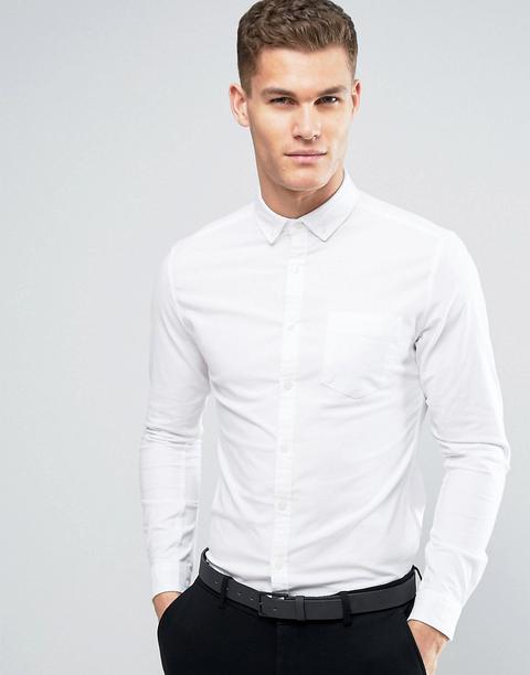 Asos - Camicia Oxford Super Skinny Casual Bianca - Bianco