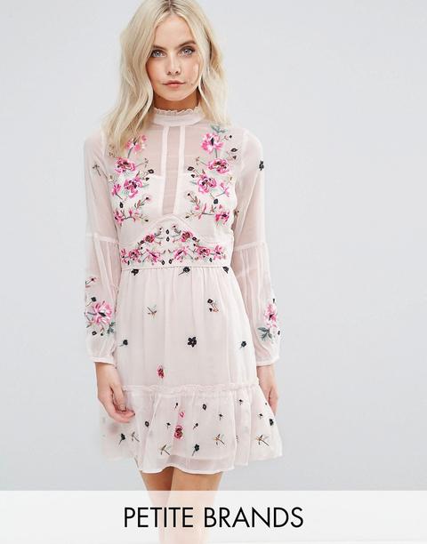 River Island Petite Embroidered Smock Dress