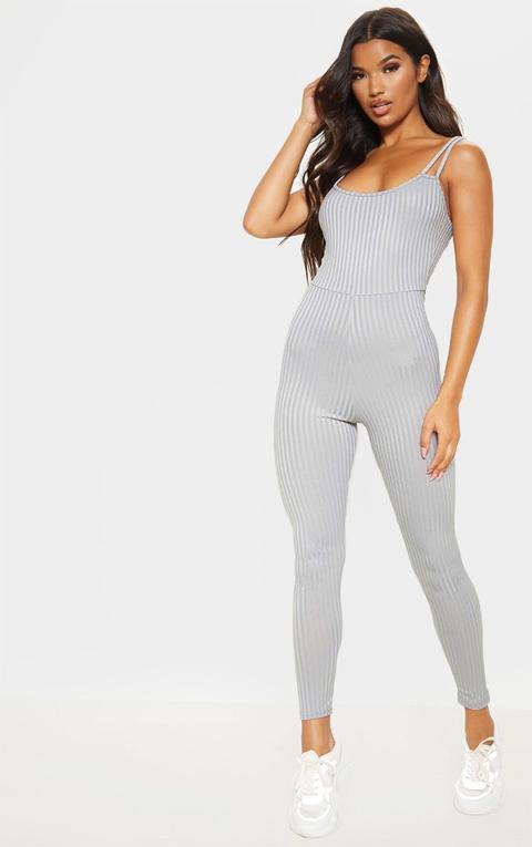 Grey Rib Double Strap Jumpsuit