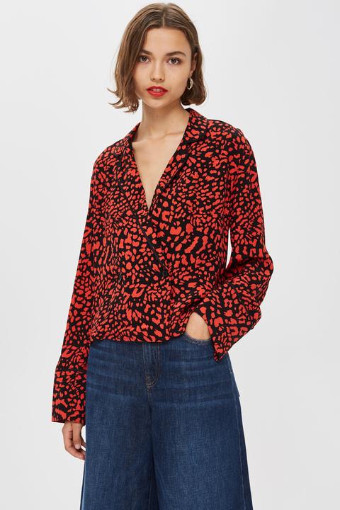 Womens Tall Leopard Print Shirt - Red, Red