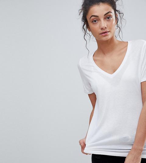 Asos Design Tall - T-shirt Svasata Con Scollo A V Bianca - Bianco