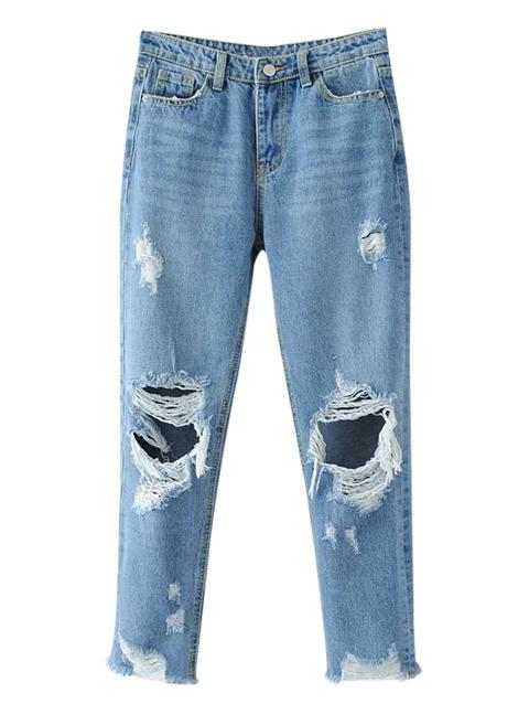 Frayed Ripped Tapered Jeans