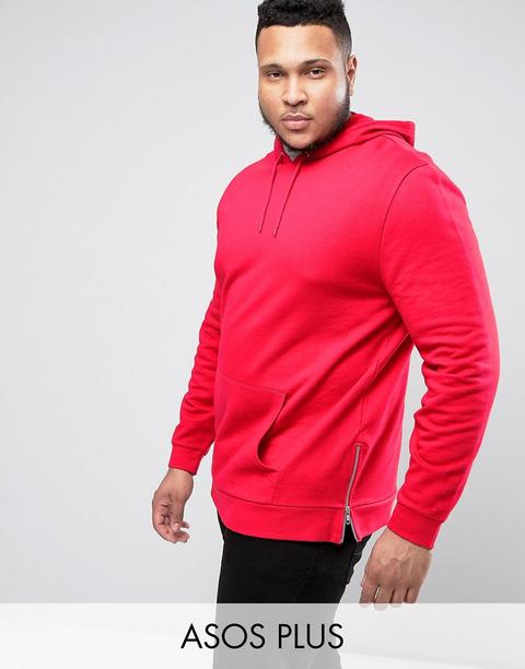 Sudadera Roja Con Capucha Y Cremalleras Laterales De Asos Plus