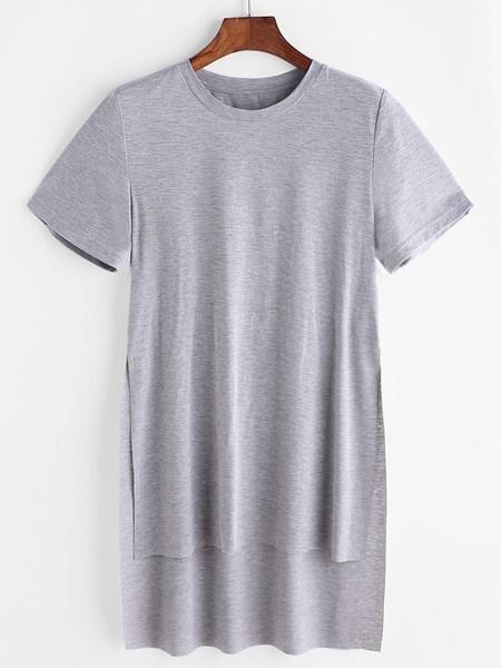 Camiseta Asimétrica Con Abertura - Gris