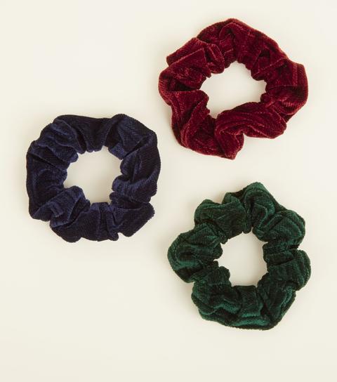 3 Pack Multicoloured Textured Velvet Scrunchies New Look