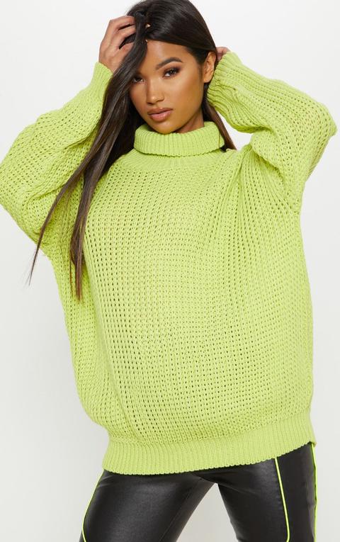 Lime Oversized High Neck Knitted Jumper
