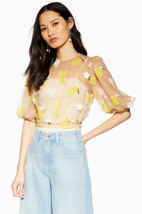 Fruit Floral Mesh Top