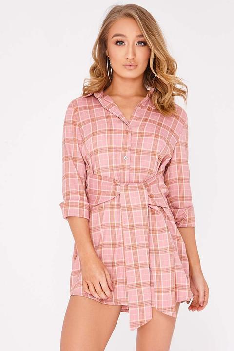 Pink Dresses - Chayce Pink Checked Wrap Shirt Dress