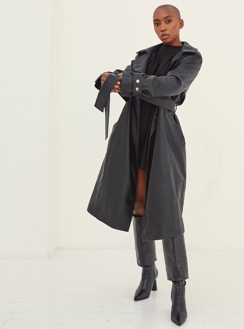 Mel Oversized Trench Coat Black Vegan Leather