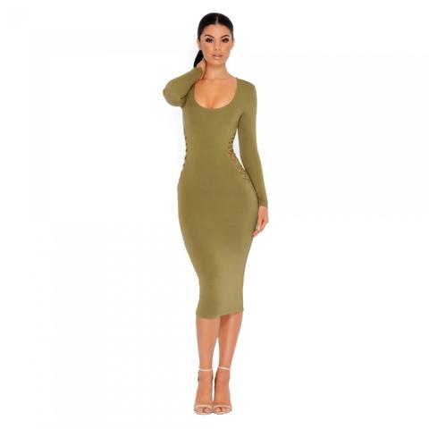 Walkin' Side To Side Double Layered Midi Dress In Taupe