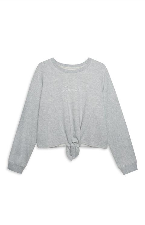 Grey Tie Front Sweater