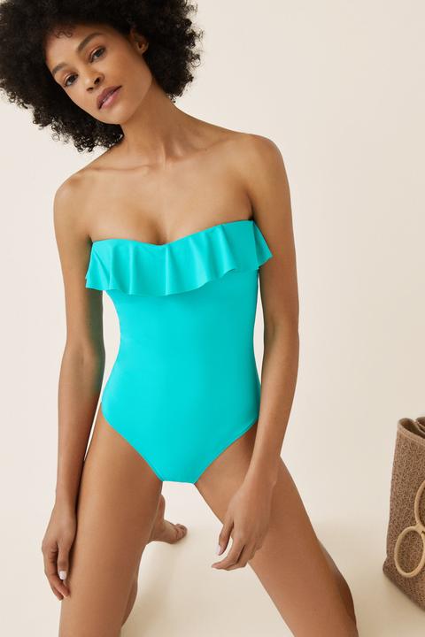 Bañador Bandeau Turquesa Con Volante