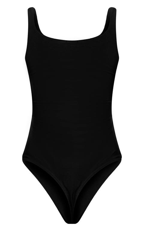 Black Slinky Square Neck Thong Bodysuit