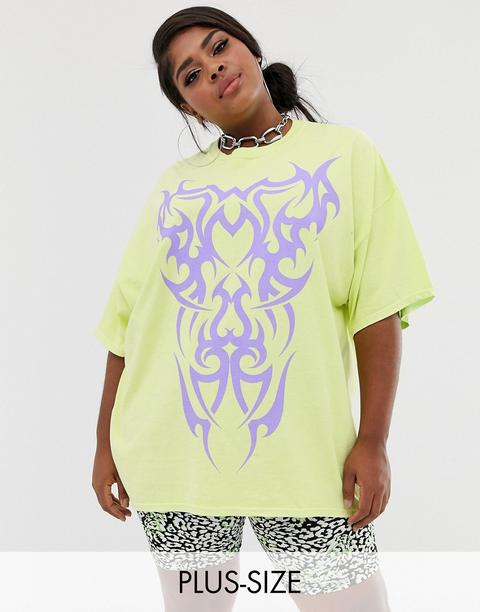 New Girl Order Curve - T-shirt Oversize Con Grafica A Tatuaggio - Giallo