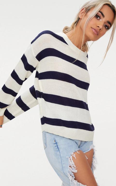 Cream Wide Stripe Jumper, White