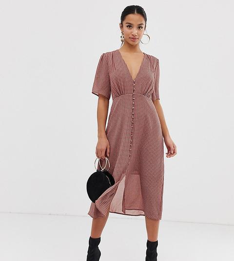 Vestido Midi De Chifón Con Botones Y Estampado De Cuadros De Missguided Petite-multicolor