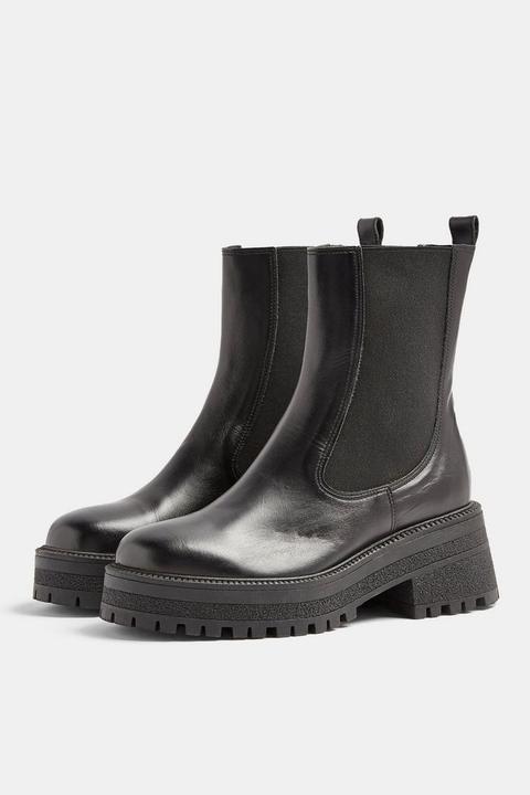 Amber Black Chunky Leather Chelsea Boots