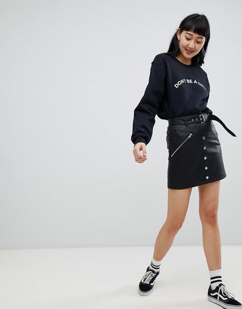 Asos Design Leather Look Mini Skirt With Pockets Zips And Poppers